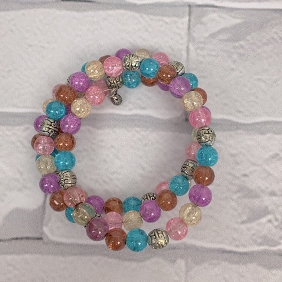 Beaded wrap around layered bracelet Adjustable Pastel colored beads New NWOT - Picture 2 of 7